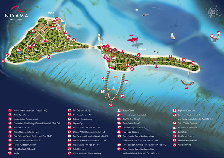 Niyama Private Islands Maldives, карта, план, map