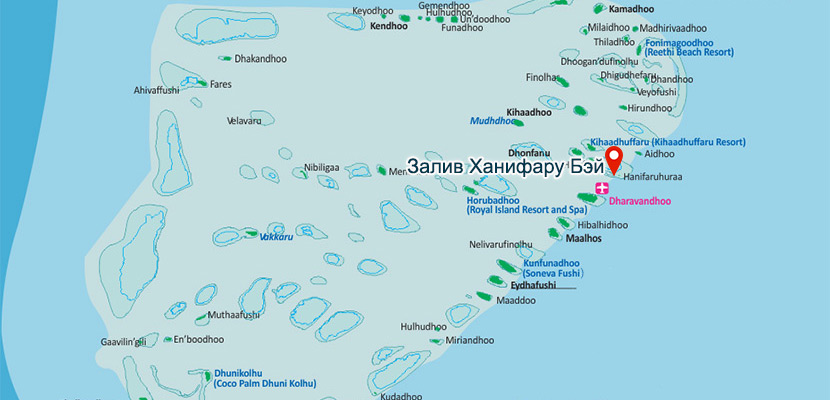 Залив Ханифару на карте Баа атолла
