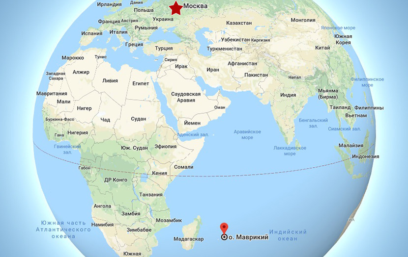  Расположение острова Маврикий на карте мира