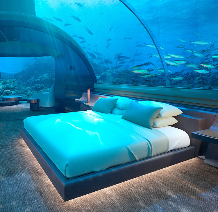 Спальня под водой в отеле Конрад на Мальдивах