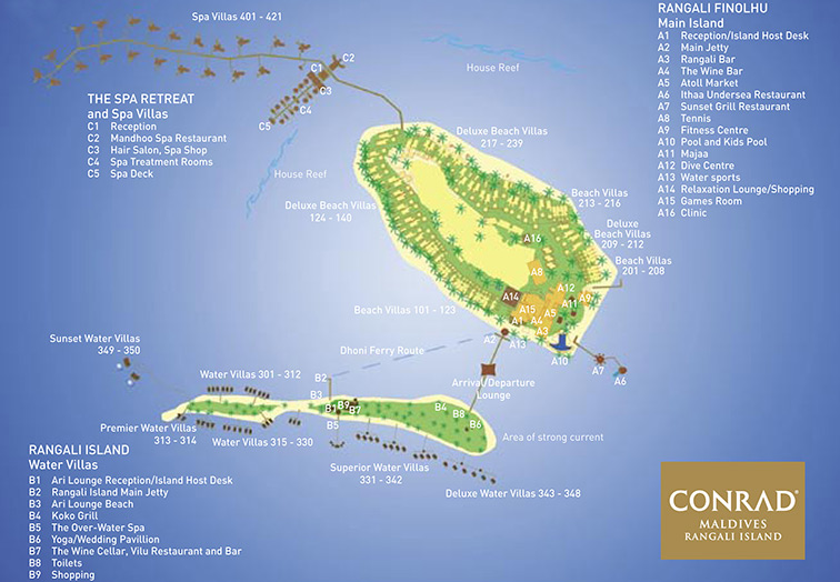 план отеля Conrad Maldives Rangali Island resort map